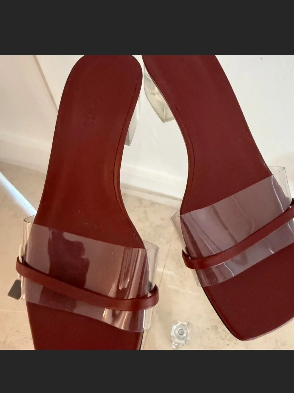 Neous Women's Burgundy Clear Strap Slide Sandals PVC 36